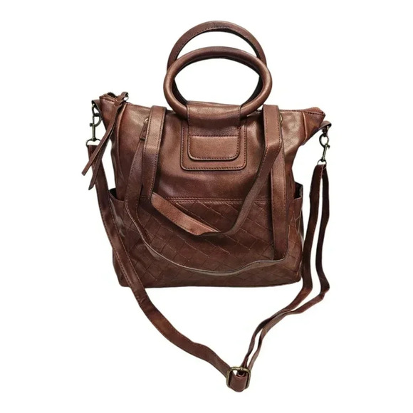 omen's Vegan Leather Convertible Tote Handbag, Stylish Round Handles, Large - Picture 10 of 12